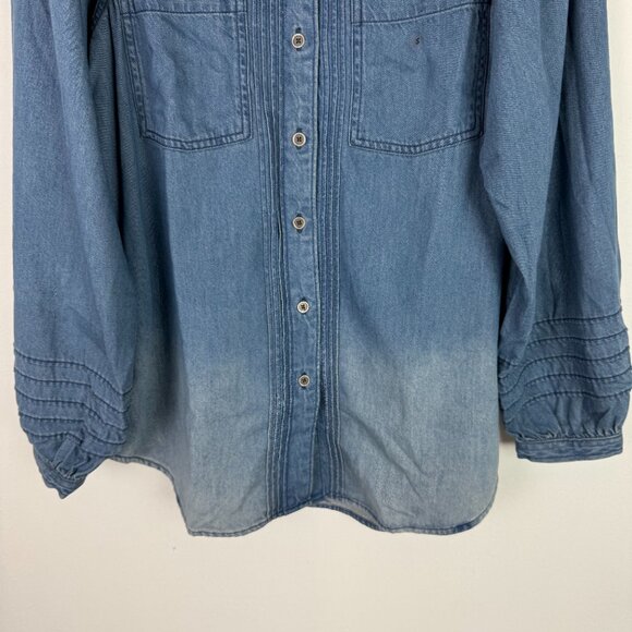 NWT American Eagle Denim Puff Sleeve Relaxed Buttondown Shirt Blue Size Small S - Picture 4 of 12